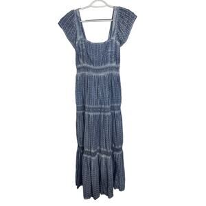 American Eagle Blue Cottage Babydoll Tiered Midi Dress Milkmaid XS Lace